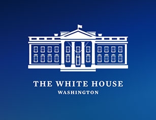 A graphic of the White House building on a blue background