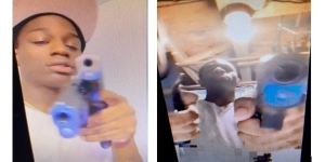 Photos of man holding two guns