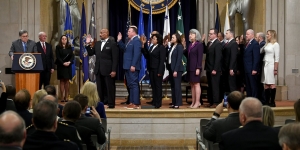 Attorney General Barr swears in commissioners of the President’s Commission on Law Enforcement and the Administration of Justice, made up of police chiefs, state prosecutors, county sheriffs, law enforcement, federal agents, U.S. Attorneys and a state attorney general.